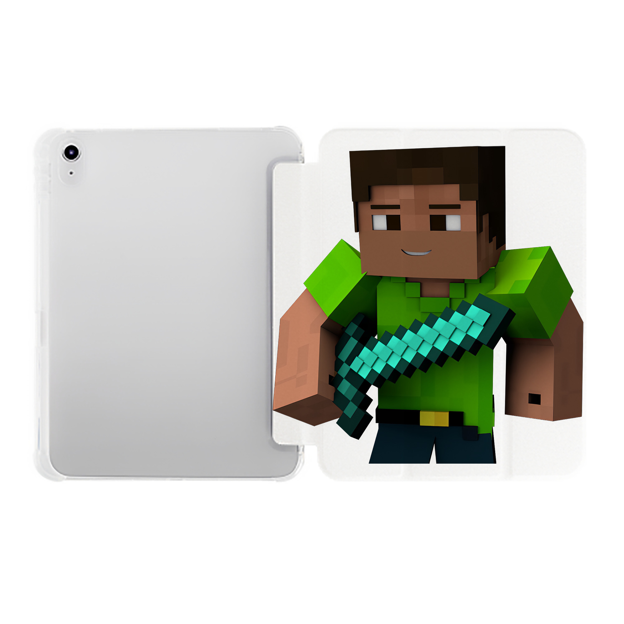 （画像用） マインクラフト ブロックの世界 Minecraft MC Block world IPad ケース ペン収納付き 三つ折りスタンド PUレザー×シリコン 対応機種9.5/10.5/10.9インチ